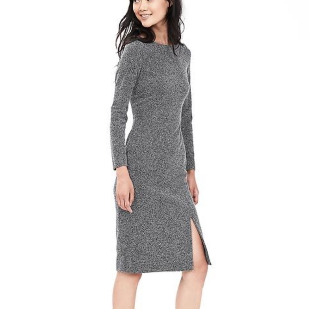 NWT Banana Republic Charcoal Long Sleeve wool Dress with slit